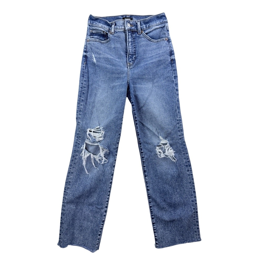 Express Modern Straight Jeans Women 2R Blue Excellent Distressed Super High Rise
